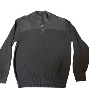 Roundtree & Yorke Casuals Men XL Black Knit Quarter Button Pullover Sweater‎